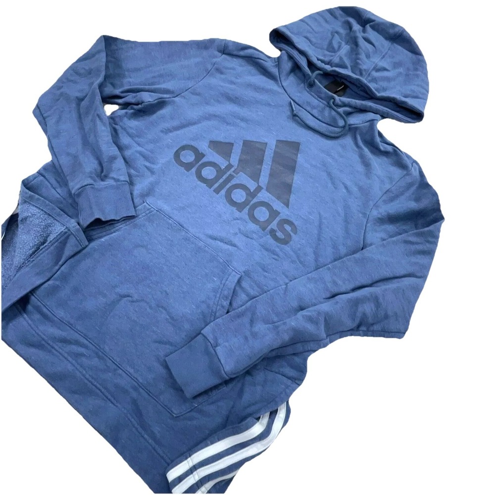 Adidas Hoodie Women Medium Blue White Sweatshirt Sweater Spell Out Logo * - Picture 2 of 14